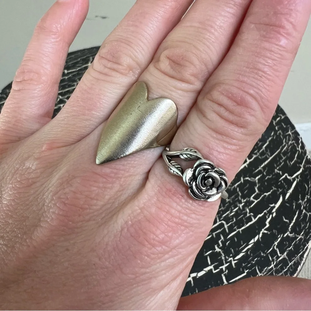 Gold Heart and Silver Rose Ring Set